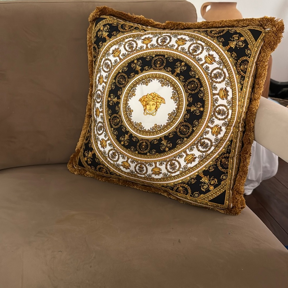 Versace Medusa Head Silk Pillow NWT 16x16